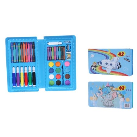 Set 42 Piese de Pictura si Desen, Flippy, Tip Penar, Model Elefant, 24.3 x 13 x 3 cm, Albastru