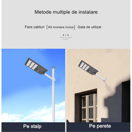 Lampa solara stradala Flippy, IP65, senzor de lumina, 306 LED-uri SMD, 3000 lm, panou 40W, putere 300W, autonomie 12-16 ore, telecomanda, montare prin fixare, pentru strada sau gradina, finisaj mat, material ABS,  70.3 x 36.5 x8.7 cm, lumina alb rece, gri