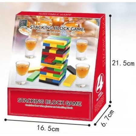 Joc de Baut Flippy, Turn Jenga din Plastic, cu 4 Pahare de Shot, +18 Ani, Multicolor