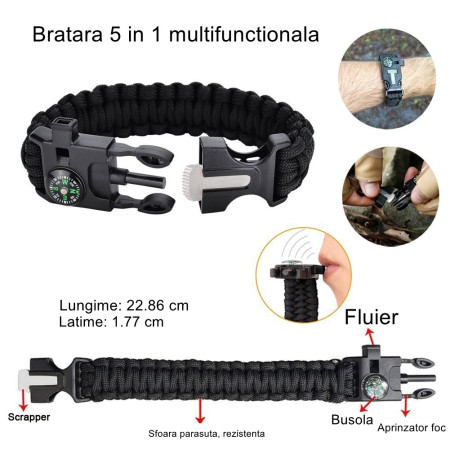 Kit supravietuire multifunctional Flippy, Instrumente profesionale, Agatatoare ghiozdan, pentru Camping, Drumetii, Aventuri in aer liber, negru