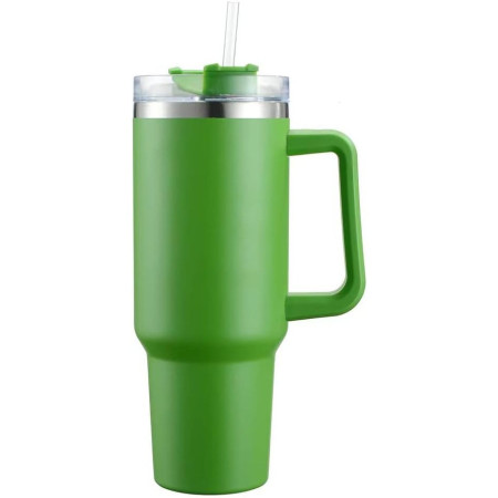 Cana Termos din Plastic, Flippy, pentru Bauturi Calde si Reci, cu Maner, 9.9x9.9x27 cm, Verde