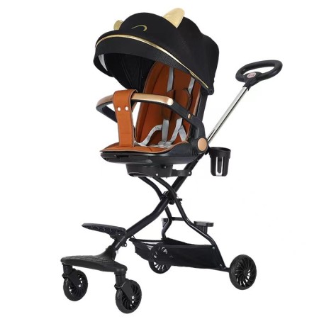 Carucior Sport Flippy 3in1, 6-36 Luni, Reversibil, Pliabil, Tavita pentru Masa, Pozitie de Somn, Centura de Siguranta, Roti 360, Suport Pahar, Copertina pentru Soare, 32x63x95cm, Negru Model Pisicute