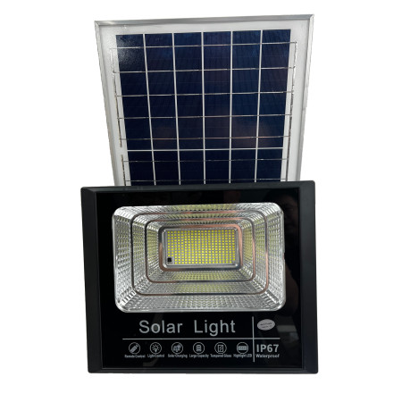 Proiector LED/Lampa solara de exterior Flippy, 22 cm x 27 cm, Rezistent la Apa IP67, cu Panou Solar, 248 LED SMD, 150 W, Senzor de lumina, Timer, cu Telecomanda, 2 moduri de iluminat, kit montaj inclus, Lumina Rece