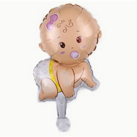 Balon din Folie Metalizata, Flippy, Mini Figurina, Model Bebelus Fetita, Tematica Gender Reveal, 45x25 cm, Ambalaj Individual, Pai Inclus, Umflare cu Aer sau Heliu, Multicolor