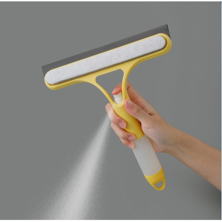 Racleta de Curatare 3 in 1, Flippy, Multifunctional, Pentru Casa si Masina, Pulverizator de Spray, Racleta din Silicon si Burete, 21.5 x 25.7 cm, Galben