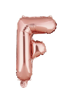 Balon Folie Metalizata Litera F, Flippy, 40 cm, Umflati cu Heliu sau Aer, Ambalaj Individual, Pai inclus, Rose Gold