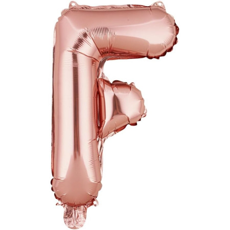 Balon Folie Metalizata Litera F, Flippy, 40 cm, Umflati cu Heliu sau Aer, Ambalaj Individual, Pai inclus, Rose Gold