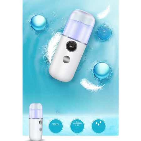 Spray de Hidratare Facială cu Tehnologie Nano, Flippy, Hidratare, Igienizare, Abur Rece, Încărcare USB, Capacitate 30 mL, 10cm, Alb