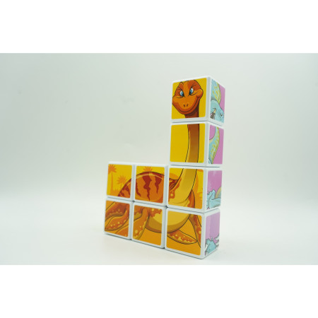 Set inteligent de cuburi magnetice pentru copii, 8 piese, cutie depozitare, puzzle dinozauri, +3 ani, multicolor