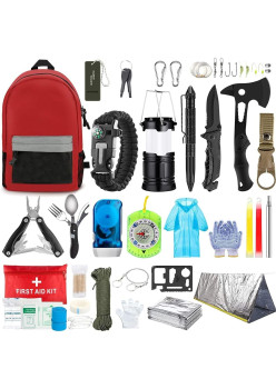 Kit supravietuire multifunctional Flippy, Instrumente profesionale, Agatatoare ghiozdan, pentru Camping, Drumetii, Aventuri in aer liber, borseta inclusa, gri