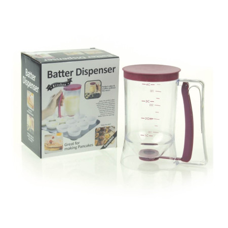 Dispenser de aluat pentru prajituri Flippy, Batter Dispenser, din plastic, maner cu arc, 900 ml, usor de manipulat si utilizat, Mov