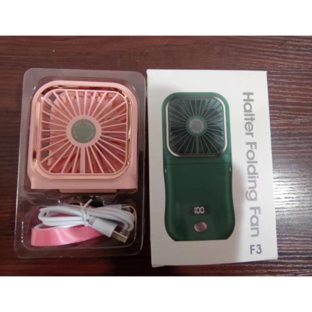 Ventilator Portabil Flippy, 3 in 1, de Mana, de Gat, de Birou, 16.7 x 8 x 1.9 cm, 3 Trepte de Viteza, Incarcare USB, Pliabil, Afisaj Digital, Suport Telefon, Roz