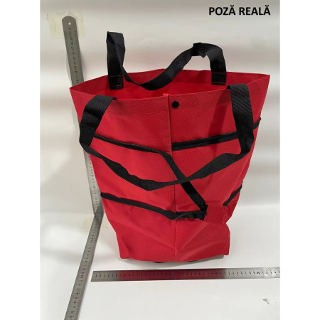 Geanta Pliabila, Flippy, 2 in 1, Carucior cu Roti, pentru Cumparaturi, 19 l, Rosu, Plastic, 39 x 46 x 12 cm