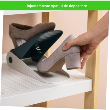 Suport pentru Pantofi, Flippy, cu Două Straturi, Organizator, Antiderapant și Durabil, Inălțime Reglabilă, 25.5x11x7.5 cm, Albastru, 150 g