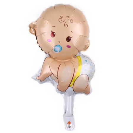 Balon din Folie Metalizata, Flippy, Mini Figurina, Model Bebelus Baietel, Tematica Gender Reveal, 45x25 cm, Ambalaj Individual, Pai Inclus, Umflare cu Aer sau Heliu, Multicolor