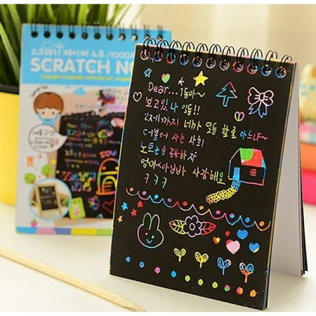 Caiet cu fise razuibile Flippy, DIY Magic Scratch, 12 File, Curcubeu, Creion din Lemn, Cartonase negre, 14.5 x 10 cm, albastru