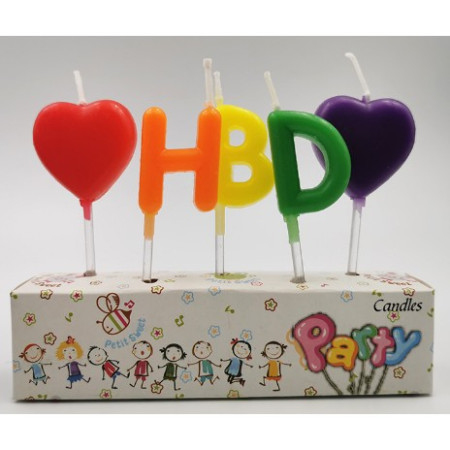 Set 5 lumanari Happy Bithday, 10 x 2.2 x 8 cm, multicolore