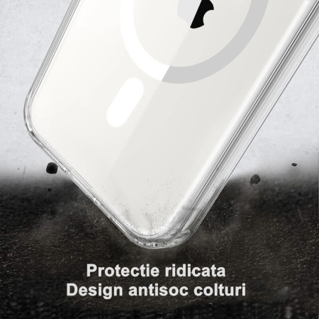 Husa de protectie Flippy compatibila cu Apple iPhone 15 Pro, MagSafe Blister, gaura mare camera, transparenta