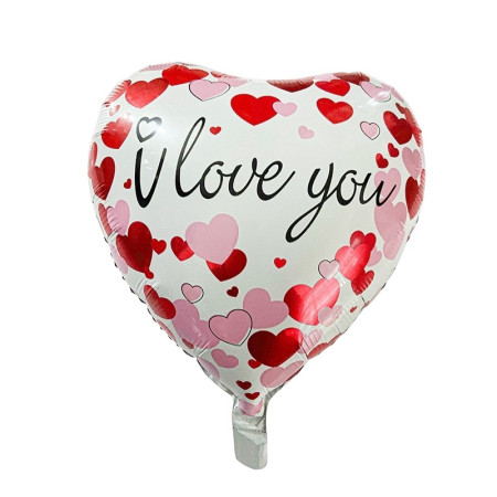 Balon din Folie Metalizata, Flippy, Figurina Inimioara, Model I LOVE YOU, Tematica Iubire, 45 cm, Ambalaj Individual, Pai Inclus, Umflare cu Aer sau Heliu, Rosu