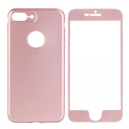 Husa Apple iPhone 6 Plus Full Silicone 360 Roz Auriu + Folie de protectie