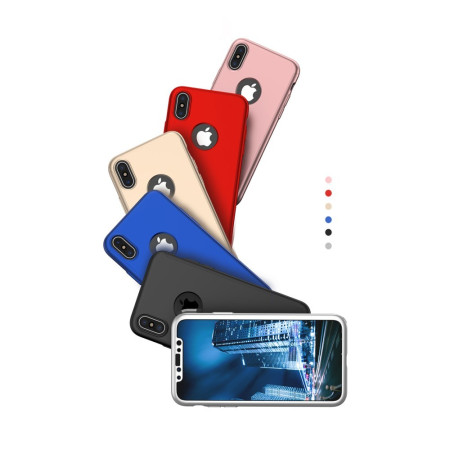 Set Husa si Folie de Protectie, Flippy, Compatibila cu Apple iPhone X, Full Cover 360°, Plastic + Sticla, Argintiu