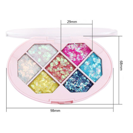 Paleta cu Glitter, Flippy, Varianta 1, 7 Nuante, Pentru Corp si Par, 50 g, Rezistent la Apa, 9.8 x 6.8 cm, Multicolor