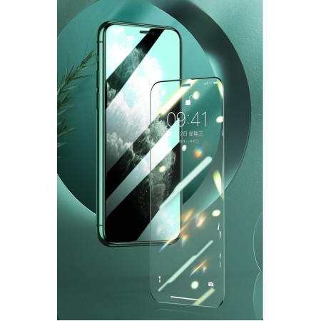 Folie de Sticla Securizata pentru Apple iPhone 15, Flippy, Lumina Verde Anti-Blue Ray, Auto-Aplicare, Protectie Completa 9D, Verde