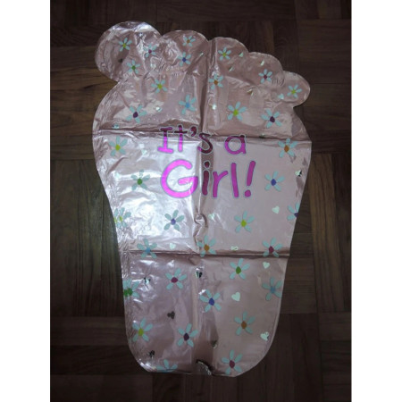 Set 3 Baloane din Folie Metalizata, Flippy, Figurine Picior 46x79 cm, Inima 45 cm, Stea 45cm, Model It's a Girl, Tema Gender Reveal, Ambalaj Individual, Pai Inclus, Umflare cu Aer sau Heliu, Roz