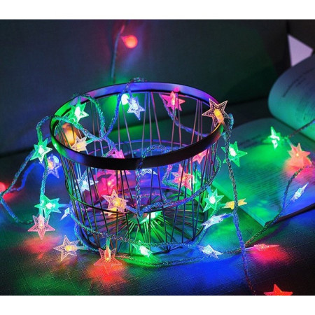 Instalatie Craciun cu baterii, 3 metri, 20 LED-uri tip Stea, fir Transparent, Multicolor, Flippy