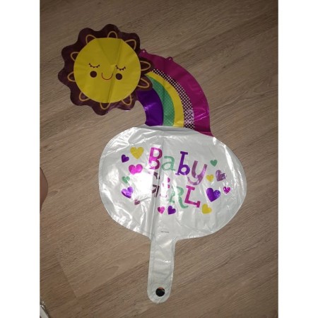 Balon din Folie Metalizata, Flippy, Figurina Soare si Nor, Tema Botez, 60x53 cm, Ambalaj Individual, Pai Inclus, Umflare cu Aer sau Heliu, Roz