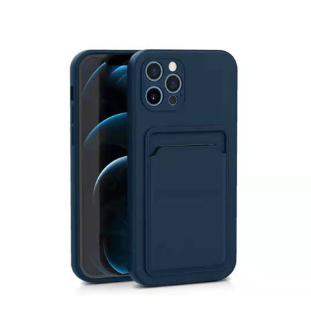 Husa protectie Flippy cu suport card compatibila cu Apple iPhone 12 Pro Albastru inchis