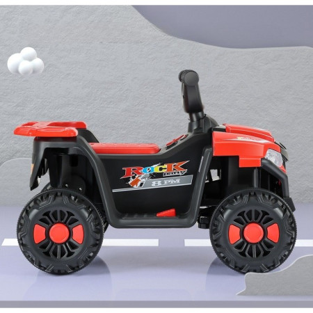 Masinuta Electrica Flippy, pe 4 Roti, Tip ATV, cu Acumulator, Sistem Anti-Rasturnare, Sistem de Lumini si Sunet, 2-5 Ani, 70 x 43 x 48 cm, Rosu