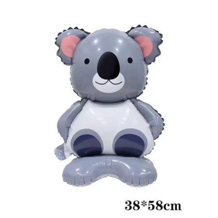 Balon din Folie Metalizata, Flippy, Mini Figurine Animalute, Model Koala, Tematica Aniversare, 38x58 cm, Ambalaj Individual, Pai Inclus, Umflare cu Aer sau Heliu, Multicolor