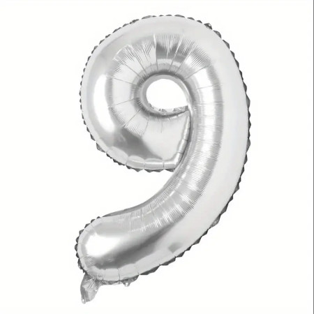 Balon din Folie Flippy, Cifra 9, 81 cm, Pentru Aer sau Heliu, Bulk, Argintiu