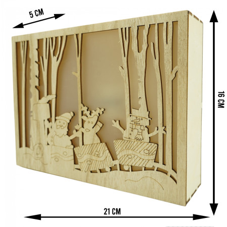 Decoratiune luminoasa, Flippy, Peisaj de iarna - Mos Craciun, maro, lungime: 21 cm, latime: 5 cm, inaltime: 16 cm, lemn, interior/exterior