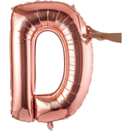 Balon Folie Metalizata Litera D, Flippy, 100 cm, Umflati cu Heliu sau Aer, Ambalaj Individual, Pai inclus, Rose Gold