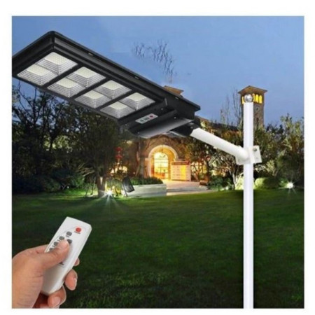 Lampa solara stradala Flippy, cu telecomanda, senzor de miscare si lumina, suport prindere, 225 LED-uri, IP65, ABS, 15AH, 300W, temperatura culoare 6500K, 69.5x24.3x6.8 cm, autonomie 10-12 ore, negru