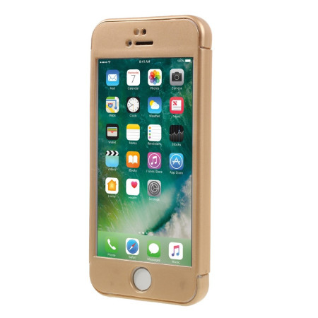 Husa Apple iPhone 5/5S/SE Full Cover 360 Auriu + Folie de protectie