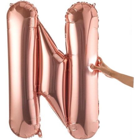 Balon Folie Metalizata Litera N, Flippy, 80 cm, Umflati cu Heliu sau Aer, Ambalaj Individual, Pai inclus, Rose Gold