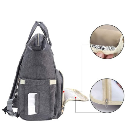 Rucsac Multifunctional pentru Mamici, Flippy, din Panza Oxford, Compartimentare Multipla, Impermeabil, 43 x 18 x 26 cm, Gri Inchis