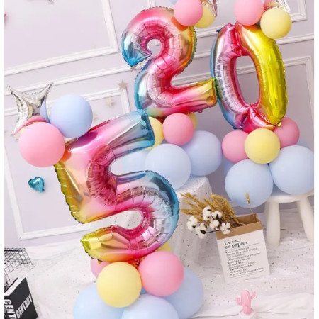 Balon din Folie Metalizata Flippy, Figurina Cifra, Tema Aniversare 40 cm, Ambalaj Individual, Pai inclus, Umflare cu Aer sau Heliu, Multicolor, Cifra 5