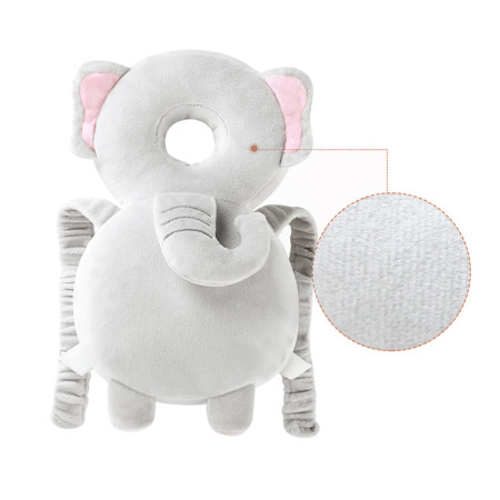 Perna tip Rucsac pentru Protectia Capului, Flippy, Tetiera tip Elefant de Plus, pentru Bebelusi, 33x6x19 cm, 180 g, Gri