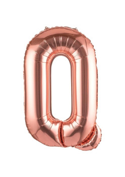 Balon Folie Metalizata Litera Q, Flippy, 100 cm, Umflati cu Heliu sau Aer, Ambalaj Individual, Pai inclus, Rose Gold