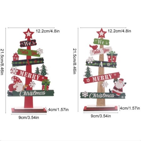 Decoratiune de Craciun din Lemn, Flippy, pentru Masa, Scris We Wish You A Merry Christmas, Model Bradut, 21.5x12.2x4 cm, Multicolor