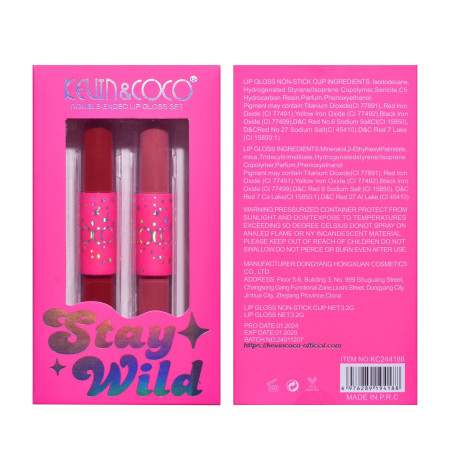 Set de Buze, KEVIN & COCO, Stay Wild 4 Culori, 2 Gloss-uri si 2 Rujuri Mate, 15.1 x 8.1 x 2cm, Roz/Rosu