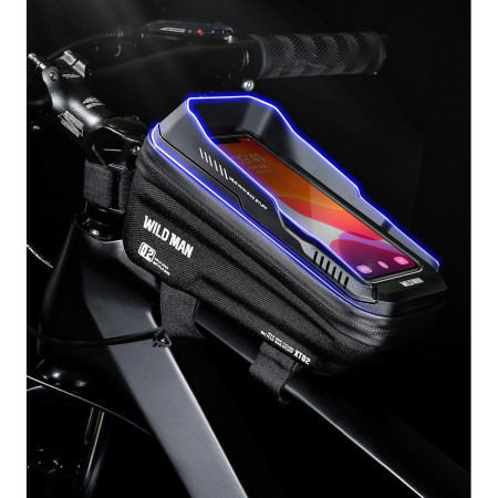 Borseta pentru bicicleta cu suport de telefon Flippy, capcitate 1L, 20.5x11.1x10.5 cm, cu spatiu de stocare, protectie waterproof, ecran tactil, fixare in 3 locuri, protectie lumina, orificiu casti, negru