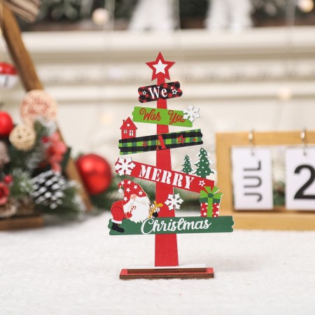 Decoratiune de Craciun din Lemn, Flippy, pentru Masa, Model Bradut, Scris We Wish You A Merry Christmas, 21.5x12.2x4 cm, Multicolor