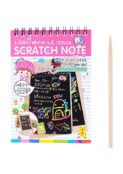 Caiet cu fise razuibile Flippy, DIY Magic Scratch, 12 File, Curcubeu, Creion din Lemn, Cartonase negre, 14.5 x 10 cm, roz