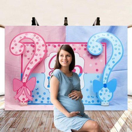 Banner pentru Petrecere, Flippy, Model Girl or Boy, Tematica Gender Reveal, 150 x 100 cm, Albastru Roz