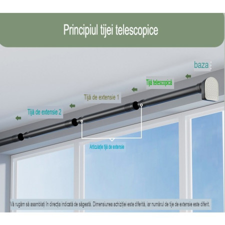 Bara Telescopica Multifunctionala, Flippy, din Otel Inoxidabil si ABS, Utilizare Universala, Extensie 220 - 240 cm, Fara Perforare Perete, Negru